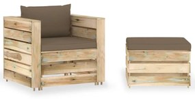 3074539 vidaXL Set mobilier grădină, 2 piese, cu perne, verde, lemn impregnat