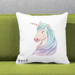 Perna Decorativa Unicorn Acuarela Pastel, 40x40 cm, Alba Mata, Husa Detasabila, Perna Inclusa, BEKZ®