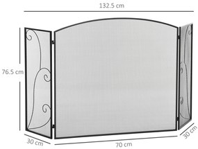 HOMCOM Scut de protecție pentru șeminee, 3 panouri, pliabil, flexibil, metal, negru, 132,5 x 76,5cm | Aosom Romania