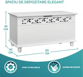 Ladă din lemn JERSEY, 80x40x48cm, alb Casaria