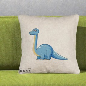 Perna Personalizata Brontosaur Albastru, 40x40 cm, Bej Canapea, Husa Detasabila, Perna Inclusa, BEKZ®