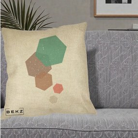 Perna Decorativa Geometric Hexagoane Pastel, 40x40 cm, Crem, Husa Detasabila, Perna Inclusa, BEKZ®