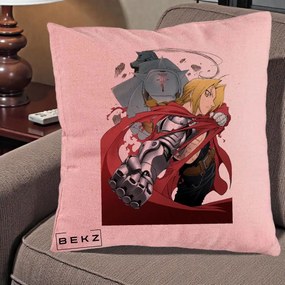 Perna Personalizata Fullmetal Alchemist Brotherhood Edward si Al Poster, 40x40 cm, Roz, Husa Detasabila, Perna Inclusa, BEKZ®