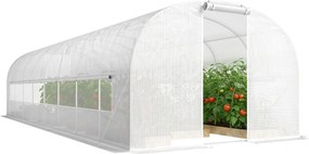 Outsunny Seră tunel de grădină 24 m², seră tunel cu cadru din oțel galvanizat, uși și 2 ferestre mari, alb | Aosom Romania