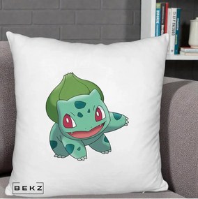 Perna Personalizata Bulbasaur Pokemon, 40x40 cm, Alb Pufos, Husa Detasabila, Perna Inclusa, BEKZ®