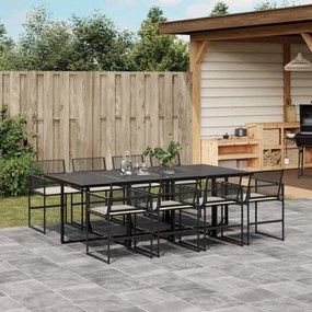 vidaXL Set mobilier de grădină cu perne, 9 piese, negru, poliratan