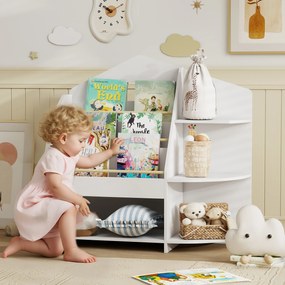 AIYAPLAY Raft pentru copii cu 7 rafturi pentru cărți, jucării, margini rotunjite, susține 40 kg, Alb | Aosom Romania