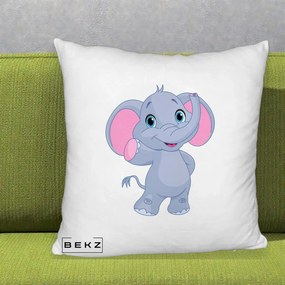 Perna Decorativa Pui de Elefant Kawaii, 40x40 cm, Alb Pufos, Husa Detasabila, Perna Inclusa, BEKZ®