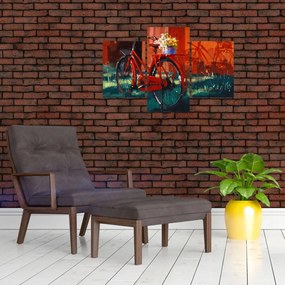 Tablou - Bicicleta roșie, pictură acrilică (90x60 cm)