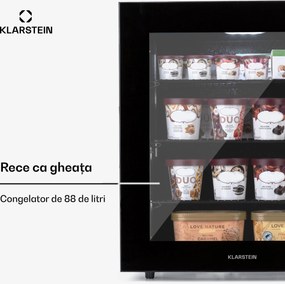 Klarstein IceAge 88, congelator, 88 litri, clasa energetică E, 2 etaje, termostat, uss din sticlă