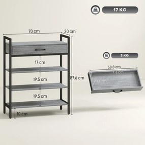 HOMCOM Raft de pantofi cu 4 niveluri, suport pentru hol pentru până la 9 perechi de pantofi, placă tip aglomerat, metal, gri | Aosom Romania