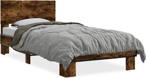 vidaXL Cadru de pat, stejar fumuriu, 90x200cm, lemn prelucrat și metal