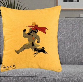 Perna Personalizata Fullmetal Alchemist Edward si Alphonse, 40x40 cm, Galben, Husa Detasabila, Perna Inclusa, BEKZ®