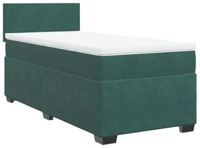 3286183 vidaXL Pat box spring cu saltea, verde închis, 90x190 cm, catifea