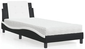 vidaXL Pat cu saltea, negru și alb, 80x200 cm, piele ecologică