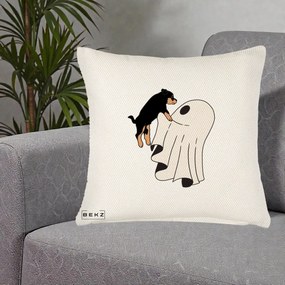 Perna Decorativa Caine Rottweiler Fantoma Halloween, 40x40 cm, Crem Reliefat, Husa Detasabila, Perna Inclusa, BEKZ®