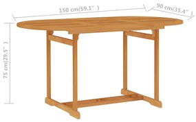 Masa de gradina, 150x90x75 cm, lemn masiv de tec 1, Oval, 150 x 90 x 75 cm