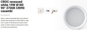Spot LED incastrabil recessed white 19W 18cm 90 grade 2700K CRI90 casambi