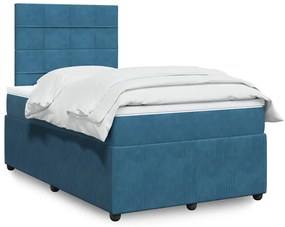 vidaXL Pat box spring cu saltea, albastru, 120x200 cm, catifea