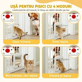 PawHut Poartă pentru Câini și Pisici Extensibilă cu Ușă Integrată, Poartă din Oțel și ABS, 75-85x2x76 cm, Alb | Aosom Romania