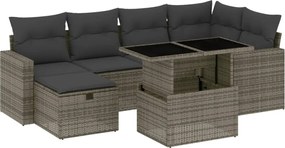 vidaXL Set canapele de grădină, 7 piese, cu perne, gri, poliratan