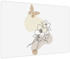Tablou - Flori bej cu fluture N⁰3 (90x60 cm)
