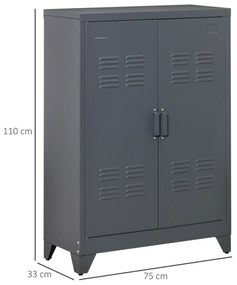 Dulapior Multifunctional cu 2 Usi Stil Industrial, Dulapior Metalic pentru Casa si Garaj - Gri, 75x33x110cm HOMCOM | Aosom RO