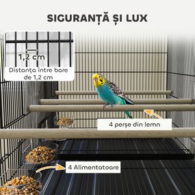 PawHut Colivie pentru Păsări cu Separator, Raft Inferior, 4 Stinghii și 4 Hrănitoare, 94x57x57 cm, Negru | Aosom Romania