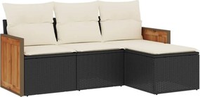 vidaXL Set mobilier de grădină cu perne, 4 piese, negru, poliratan