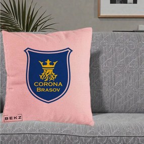 Perna Personalizata Corona Brasov Fotbal, 40x40 cm, Roz, Husa Detasabila, Perna Inclusa, BEKZ®