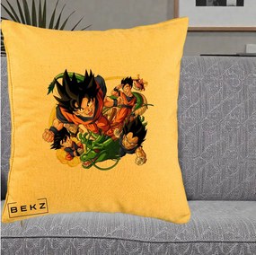 Perna Personalizata Dragon Ball Goku si Shenron Actiune, 40x40 cm, Galben, Husa Detasabila, Perna Inclusa, BEKZ®