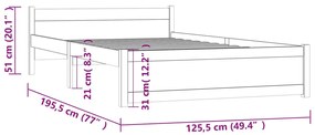 Cadru de pat mic dublu 4FT, gri, 120x190 cm, lemn masiv Gri, 120 x 190 cm