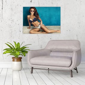 Tablou pe sticlă - Femeia pozând (70x50 cm)