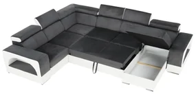 colţar în formă de U, piele ecologică albă/material textil gri, model dreapta, KAMELIA
