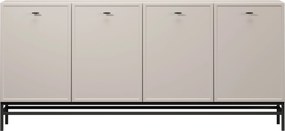 Comodă cu patru uși Lorini 200 cm - cașmir / mânere negre T-bar / cadru