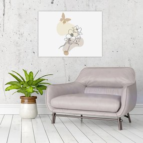 Tablou - Flori bej cu fluture N⁰3 (70x50 cm)
