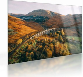 Tablou pe sticlă cu pod în valea din Scoția (70x50 cm)