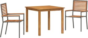 vidaXL Set de masă pentru grădină 3 pcs Gri Lemn Solid de Acacia