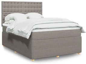 vidaXL Pat box spring cu saltea, gri taupe, 140x200 cm, textil