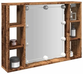 vidaXL Dulap cu oglindă și LED lemn vechi 76x15x55 cm, lemn prelucrat