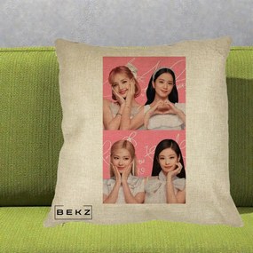 Perna Personalizata K-pop BLACKPINK Colaj Roz, 40x40 cm, Crem, Husa Detasabila, Perna Inclusa, BEKZ®