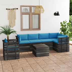 Set mobilier gradina din paleti cu perne, 7 piese, lemn molid Albastru deschis, 7