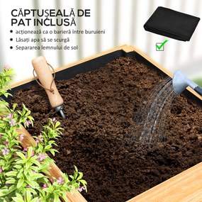 Outsunny Strat de Grădină Înălțat și Adânc cu 3 Zone de Creștere și Strat de Protecție, 140x60x40 cm, Lemn Natural | Aosom Romania