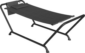 Outsunny Hamac cu cadru 237 x 90 cm Hamac cu bară cu buzunar lateral, pernă pentru cap Cadru metalic suport până la 150 kg | Aosom Romania