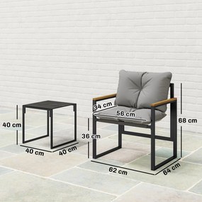 Outsunny Set Bistro pentru 2 Persoane, Set din 3 Piese pentru Grădină cu Cadrul din Metal și Perne Groase | Aosom Romania
