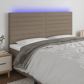 vidaXL Tăblie de pat cu LED, gri taupe, 180x5x118/128 cm, textil