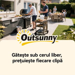Outsunny Troller pentru Grătar de Exterior cu Blat din Oțel Inoxidabil, 4 Cârlige, Mâner și Roți Blocabile, Negru | Aosom Romania