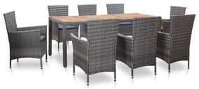 vidaXL Set mobilier de exterior cu perne, 9 piese, gri, poliratan