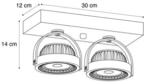 Spot modern negru montat la suprafață, cu LED dimabil inclus, cu 2 lumini - Apollo