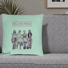 Perna Personalizata K-pop BLACKPINK Fotografie Grup Tinute Roz, 40x40 cm, Verde Menta, Husa Detasabila, Perna Inclusa, BEKZ®